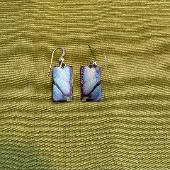 Blue Butterfly Rectangular Earrings - Picture 2 of 5